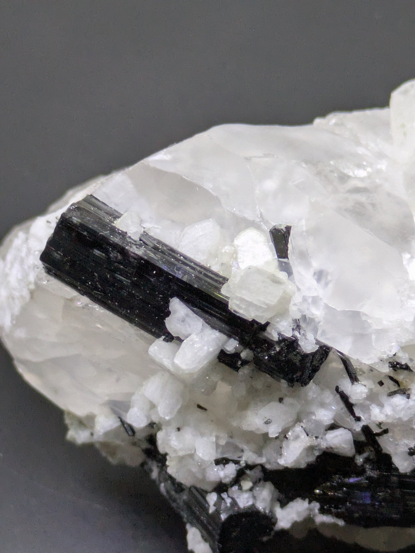 Black Tourmaline and Calcite on Quartz