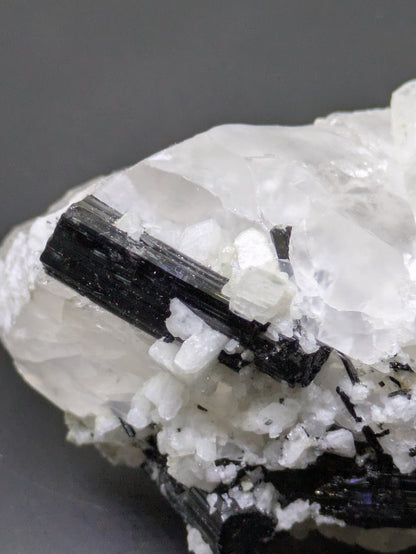 Black Tourmaline and Calcite on Quartz
