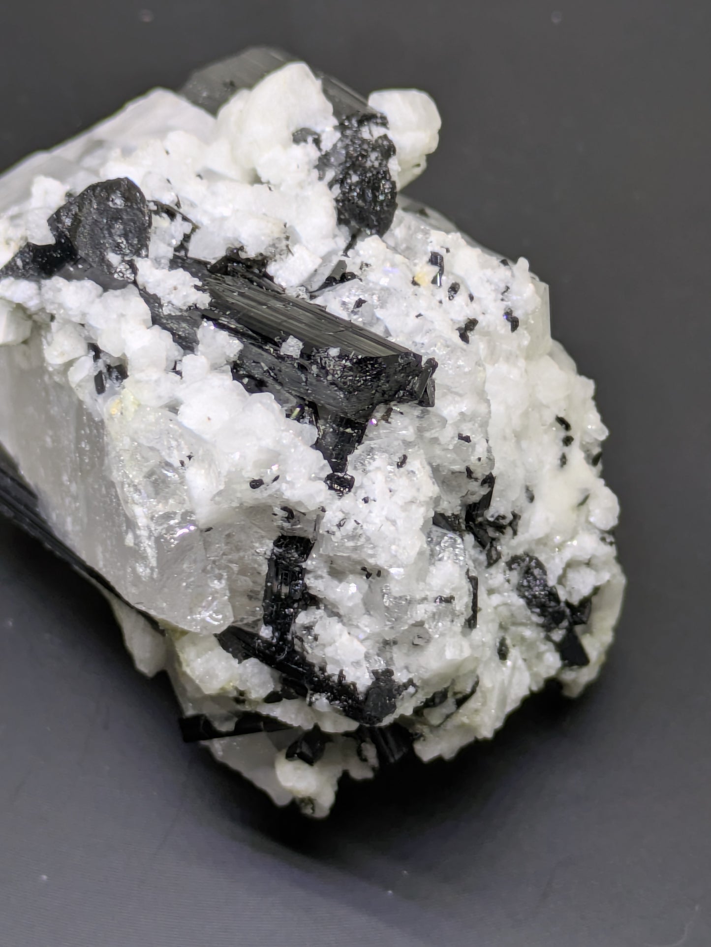 Black Tourmaline and Calcite on Quartz