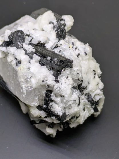 Black Tourmaline and Calcite on Quartz