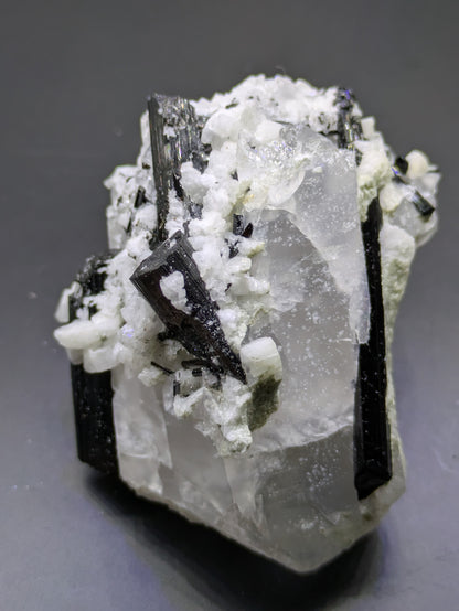 Black Tourmaline and Calcite on Quartz