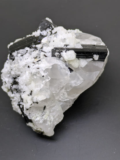 Black Tourmaline and Calcite on Quartz